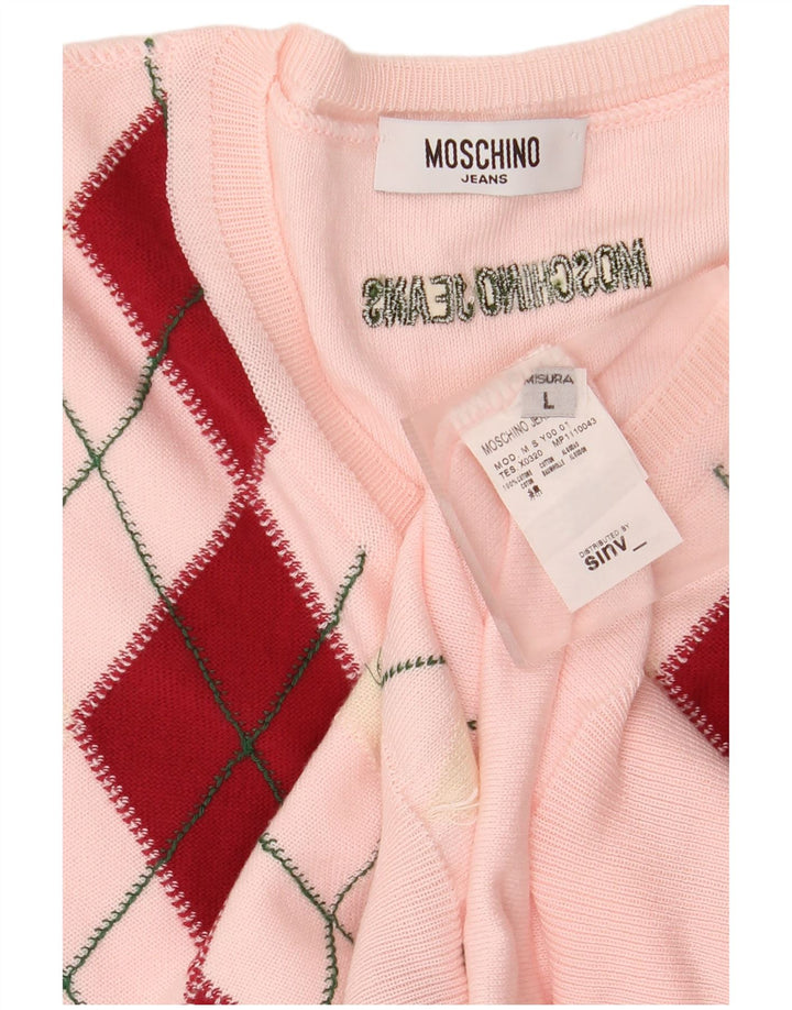Moschino Womens Vest Tank Top UK 14 Large Pink Argyle/Diamond Bumbac