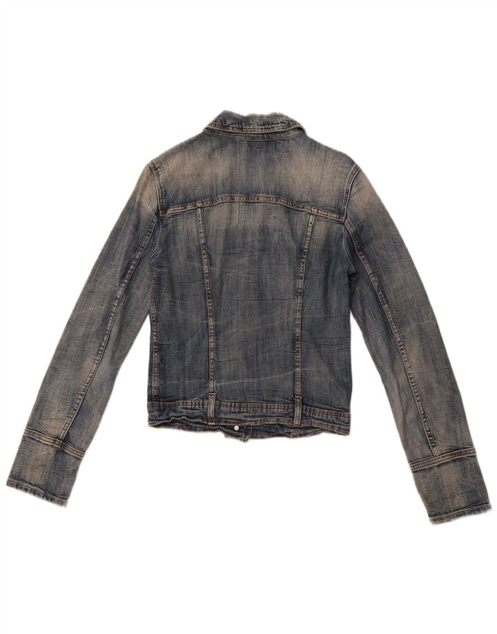 BENETTON Jachetă de denim crop pentru femei UK 10 Small Blue Bumbac