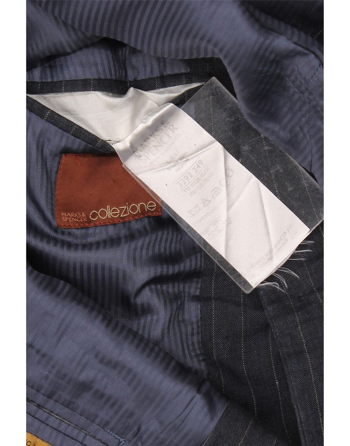 MARKS & SPENCER Mens Blazer Jacket UK 38 Medium Navy Blue Pinstripe