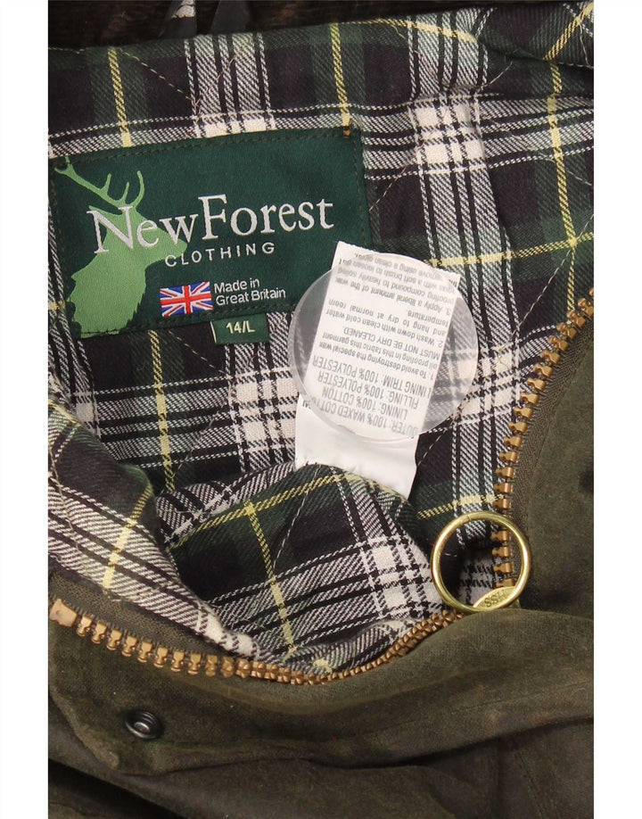 Jachetă vintage din bumbac cerat pentru femei UK 14 mare kaki