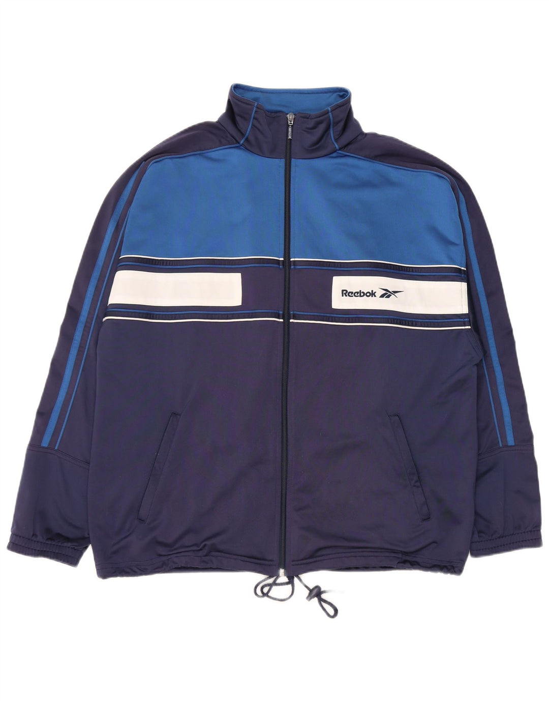 Jachetă de top pentru trening grafic Reebok pentru bărbați, mediu albastru bleumarin, bloc de culoare