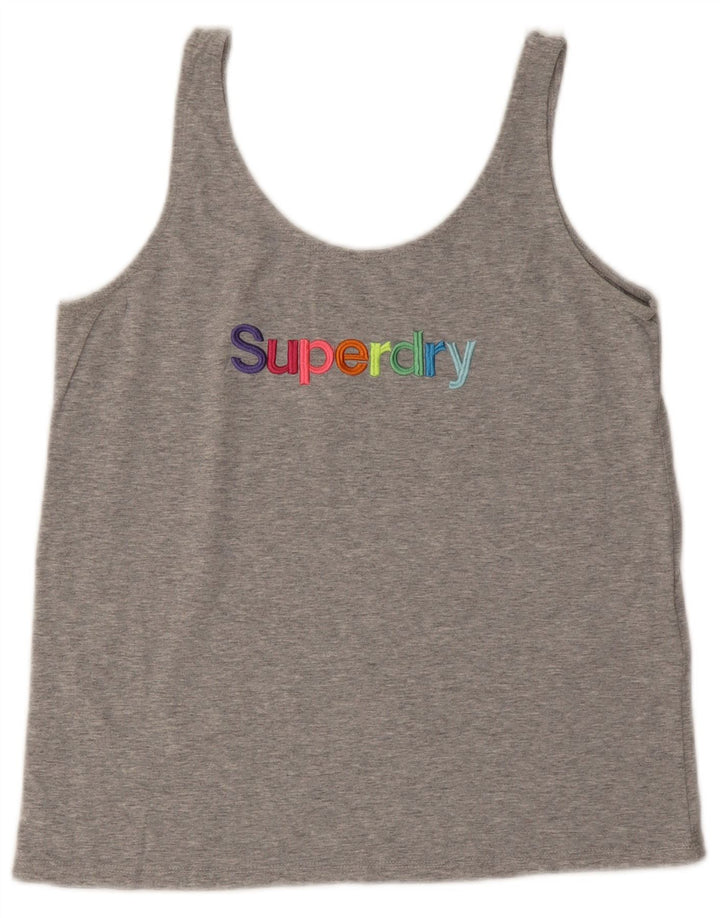 Top cu vestă grafică pentru femei Superdry UK 8, bumbac gri mic