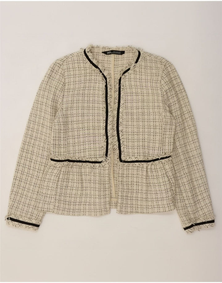 Jachetă Blazer deschisă pentru femei Zara UK 10 Mic, bej, din poliester