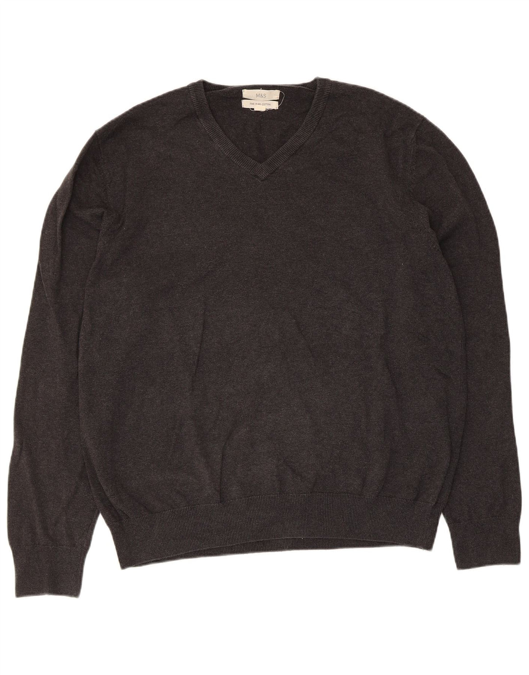 Pulover pentru bărbați Marks & Spencer, cu decolteu în V, XL, bumbac gri