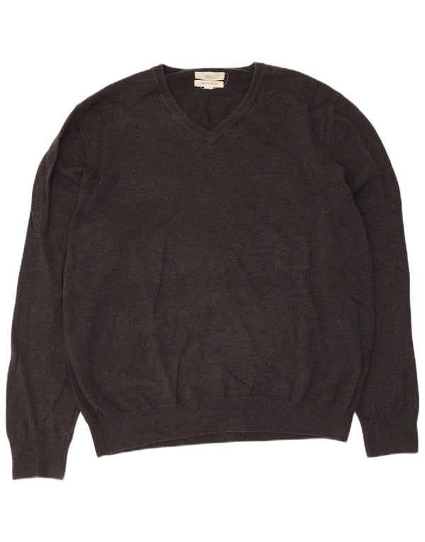 Pulover pentru bărbați Marks & Spencer, cu decolteu în V, XL, bumbac gri