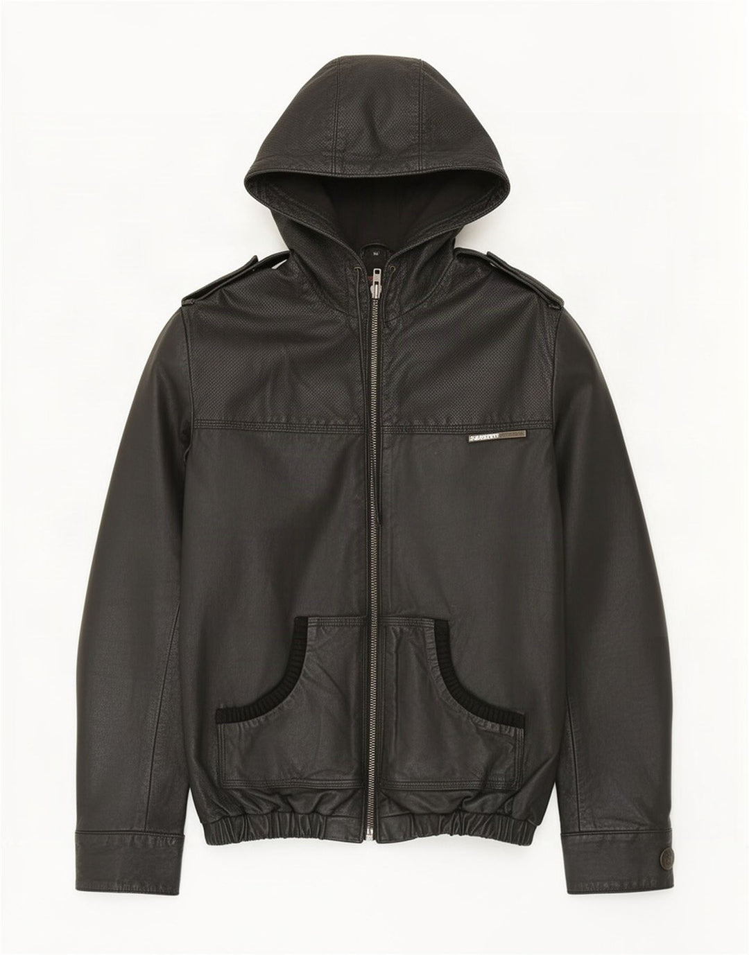 Jachetă militară din piele cu glugă Superdry pentru bărbați UK 38 Medium Black