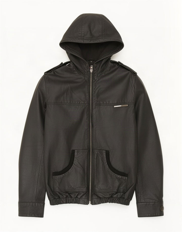 Jachetă militară din piele cu glugă Superdry pentru bărbați UK 38 Medium Black