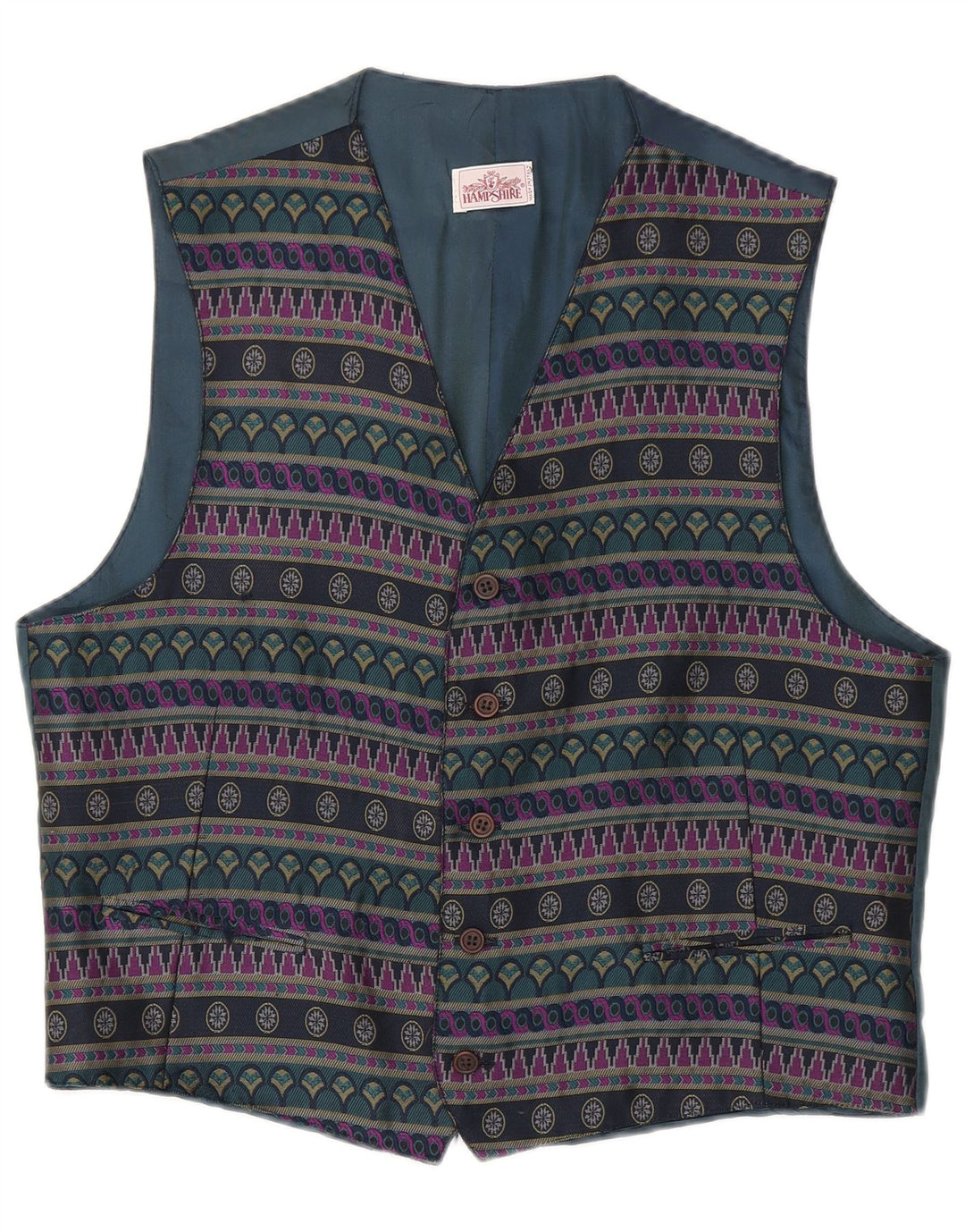 Vestă vintage pentru bărbați, XL, poliester geometric, albastru bleumarin
