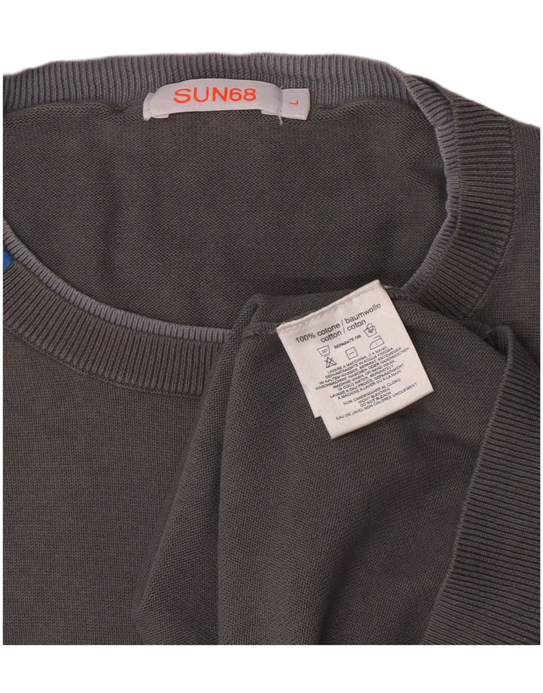 Sun68 Pulover pentru bărbați cu gât roșu din bumbac mare, gri