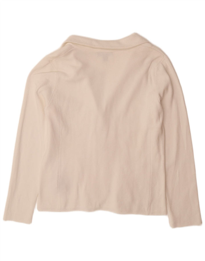 Pulover cardigan pentru femei RALPH LAUREN UK 16 mare bumbac alb