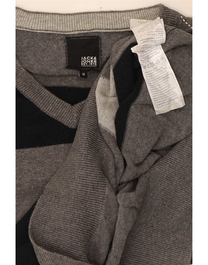 Jack & Jones Pulover cu decolteu în V pentru bărbați, gri mediu, bumbac Argyle/Diamond