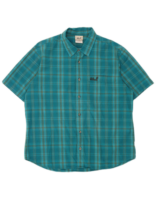 Cămașă cu mânecă scurtă Jack Wolfskin pentru bărbați UK 40/42, bumbac mare cu check albastru