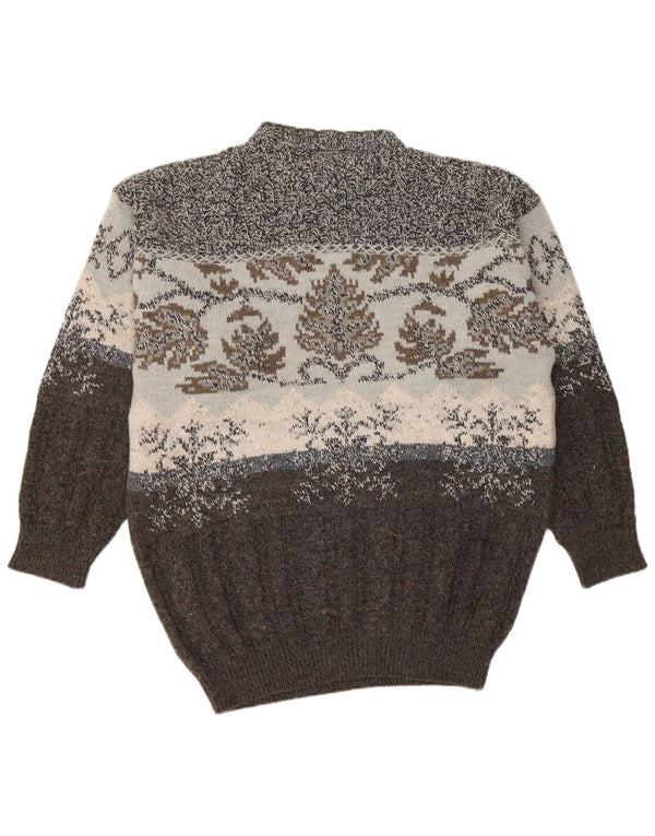 Pulover vintage pentru bărbați cu gât roșu IT 52 mare, gri Fair Isle acrilic