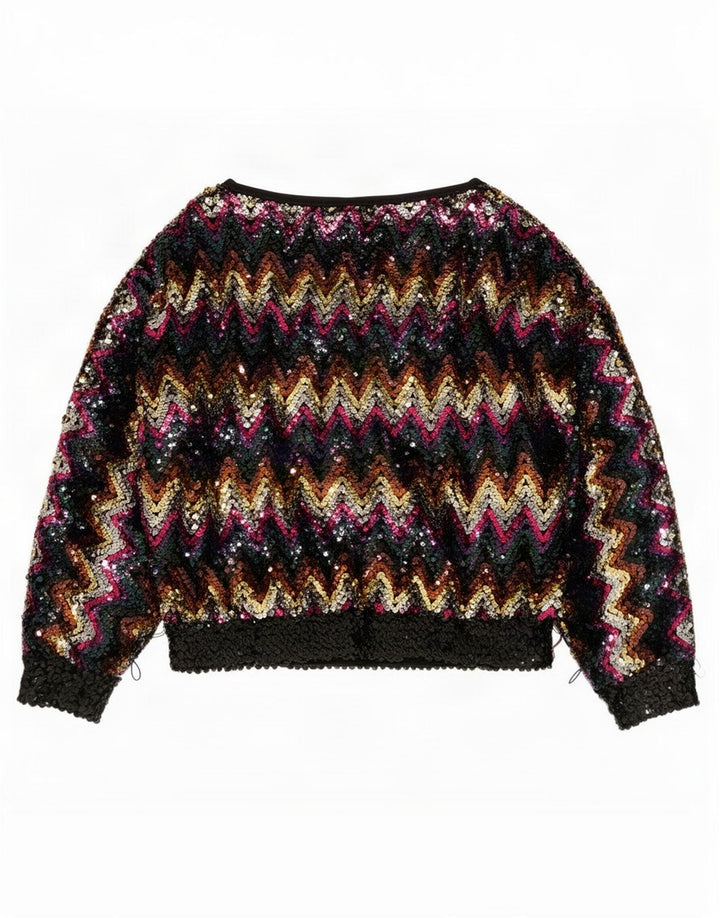 Bluză vintage cu paiete pentru femei EU 38 Chevron mediu multicolor