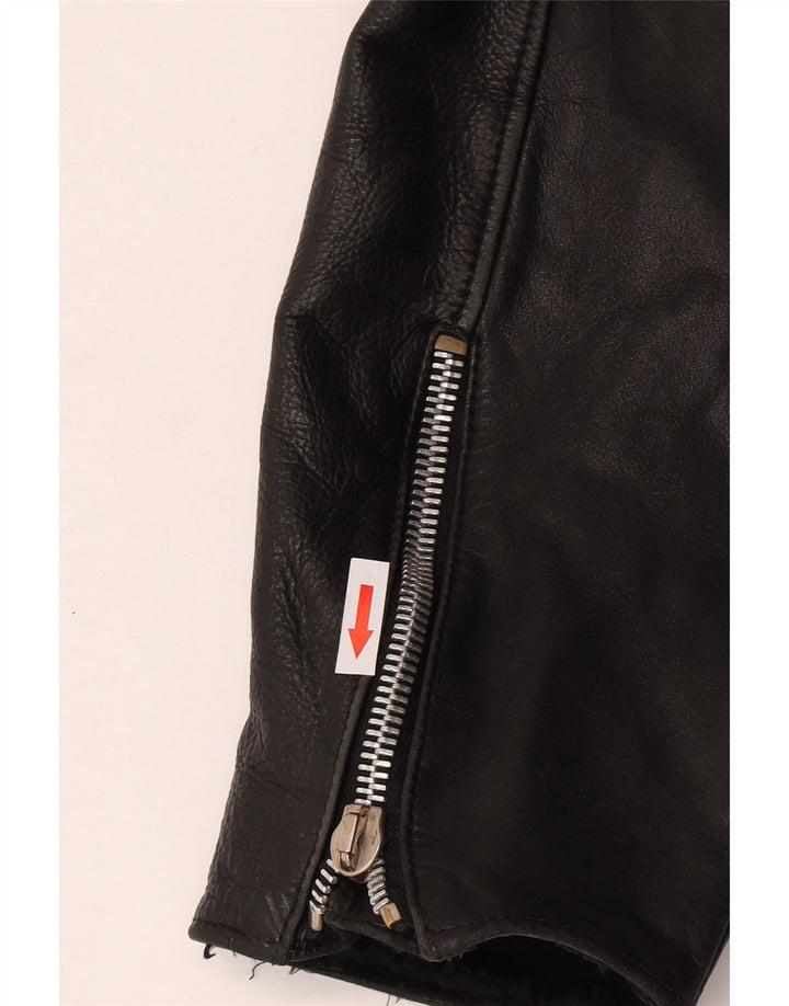 Jachetă de motociclist din piele crop vintage pentru femei UK 12 Medium Black Leather