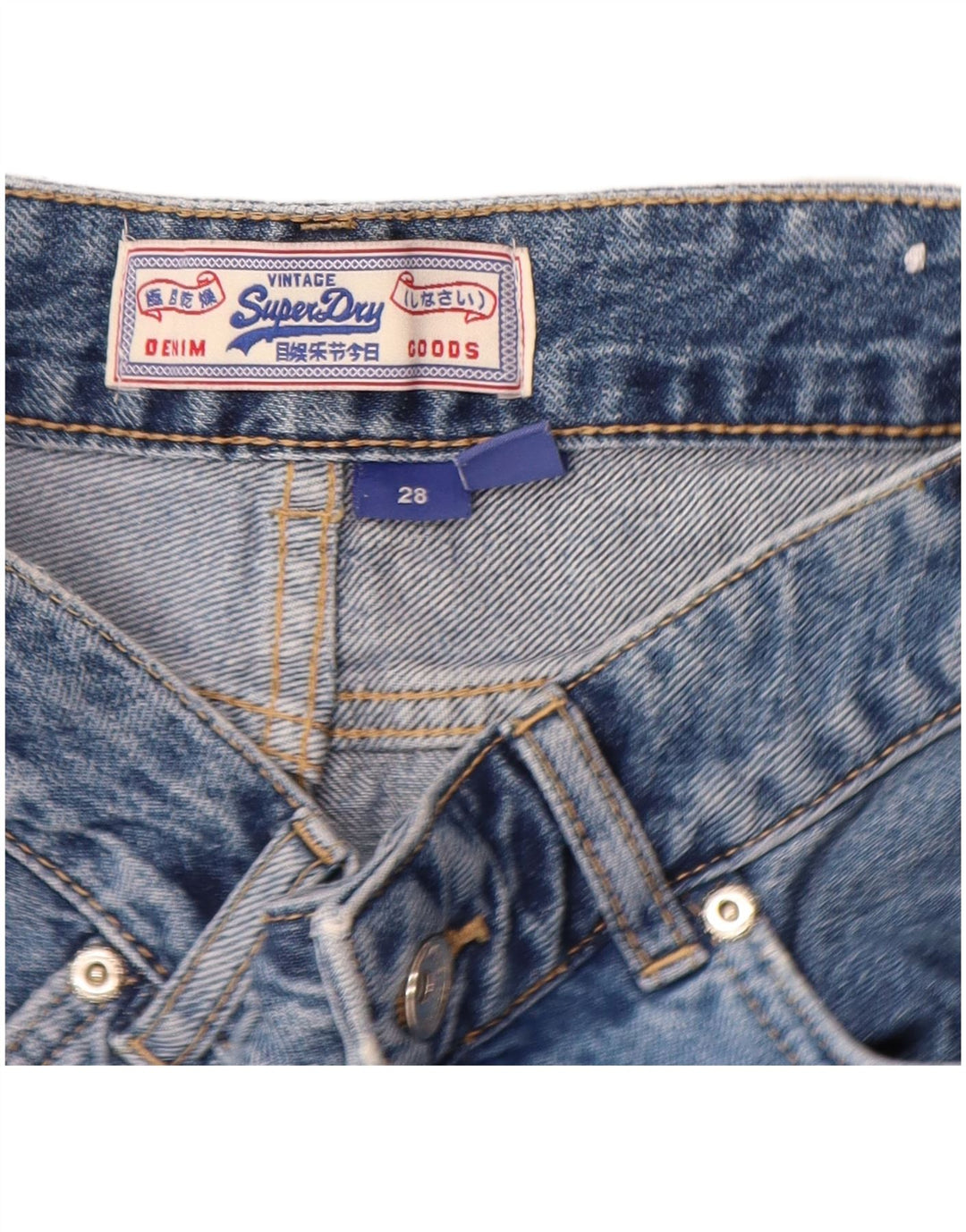 Pantaloni scurți din blugi pentru femei Superdry W28, bumbac albastru mediu