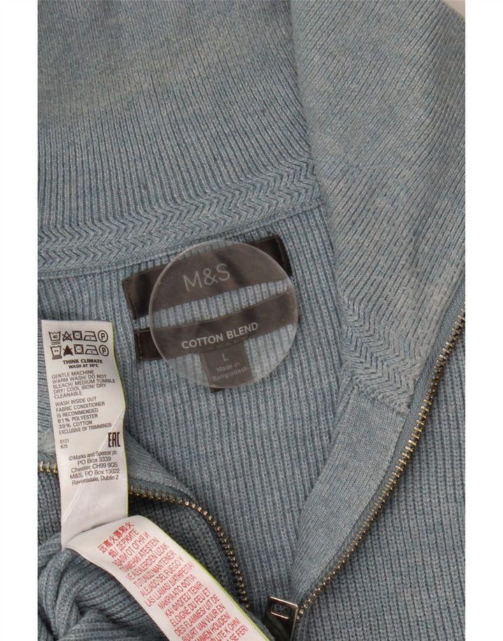 Pulover pentru bărbați Marks & Spencer, cu fermoar, cu gât, poliester mare, albastru