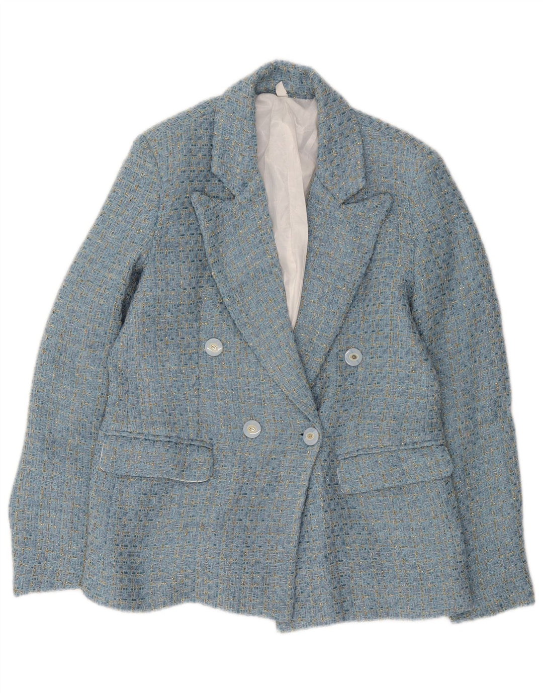 Jachetă vintage pentru femei la dublu piept UK 10 Small Blue Peteted