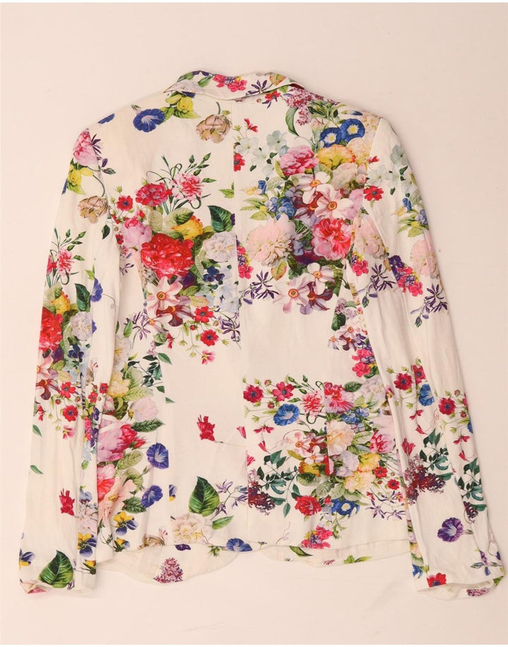 Blazer pentru femei Zara, cu 1 nasture, UK 10, mic, alb, viscoză florală