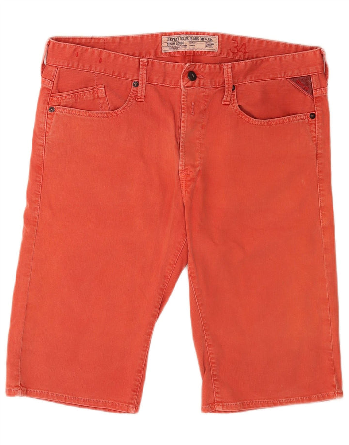 Replay Pantaloni scurți din denim obișnuit pentru bărbați cu grafică W34, bumbac roșu mare