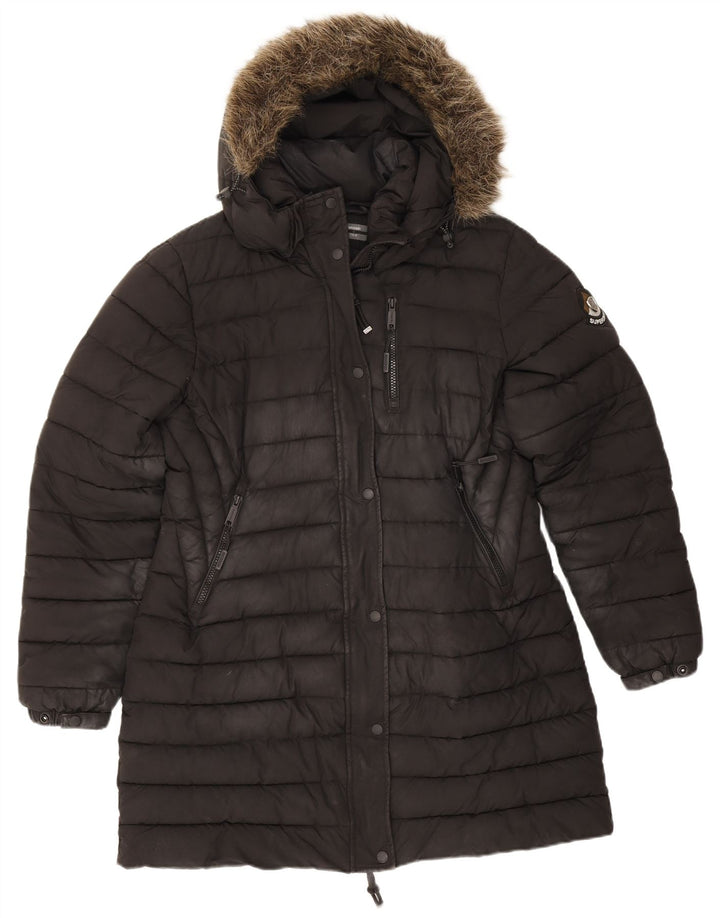 Palton căptușit cu glugă Superdry pentru femei UK 16, mare, negru, poliester