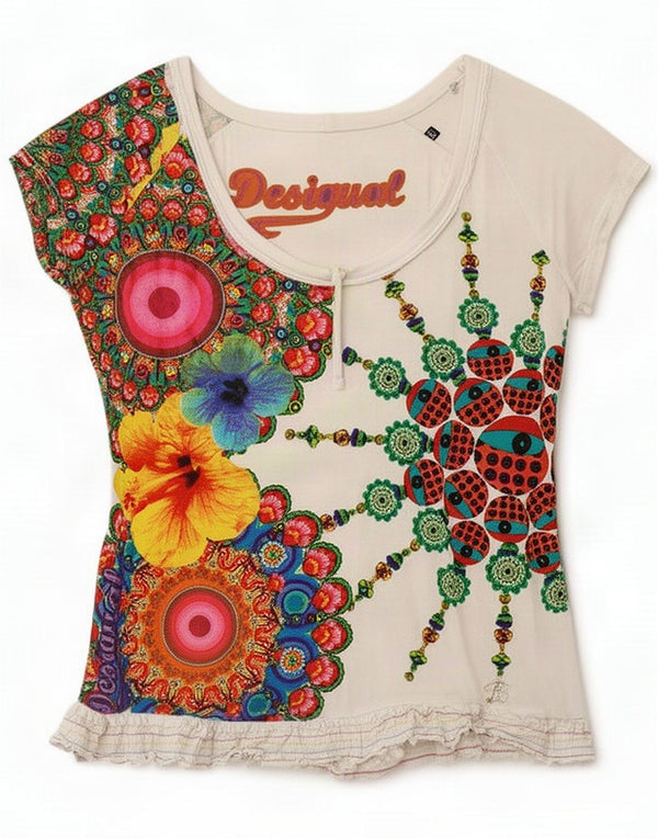 Desigual Tricou grafic cu cravată în față Top UK 22 2XL Alb