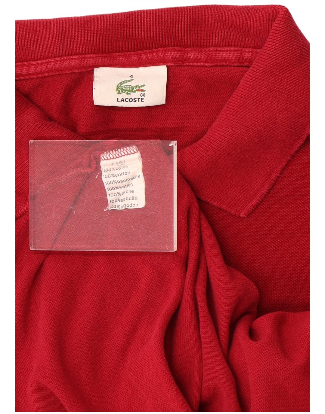 Tricou polo pentru bărbați Lacoste cu mânecă lungă, mărime 4, bumbac roșu mediu