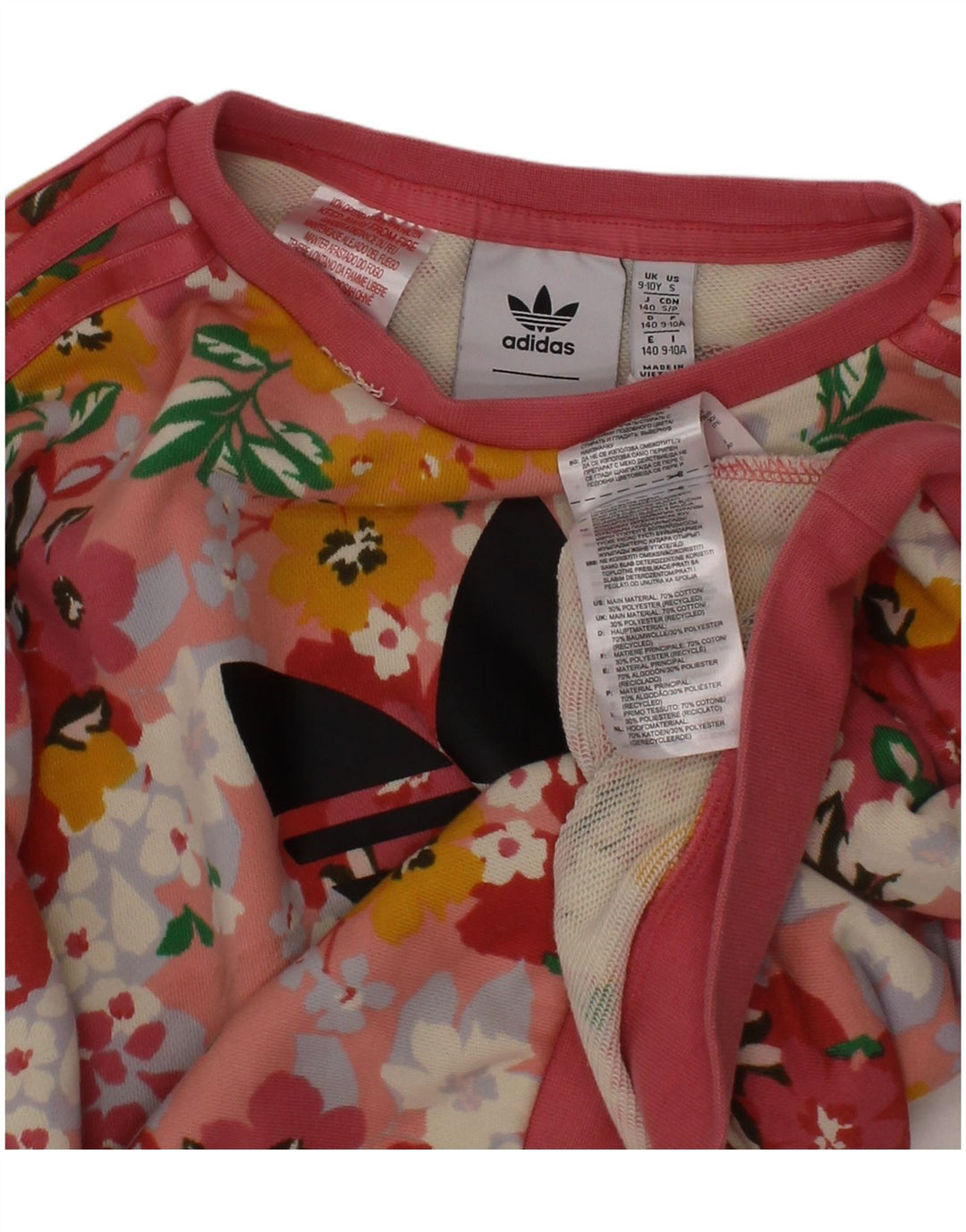 Pulover ADIDAS pentru fete cu grafic 9-10 ani, bumbac floral roz