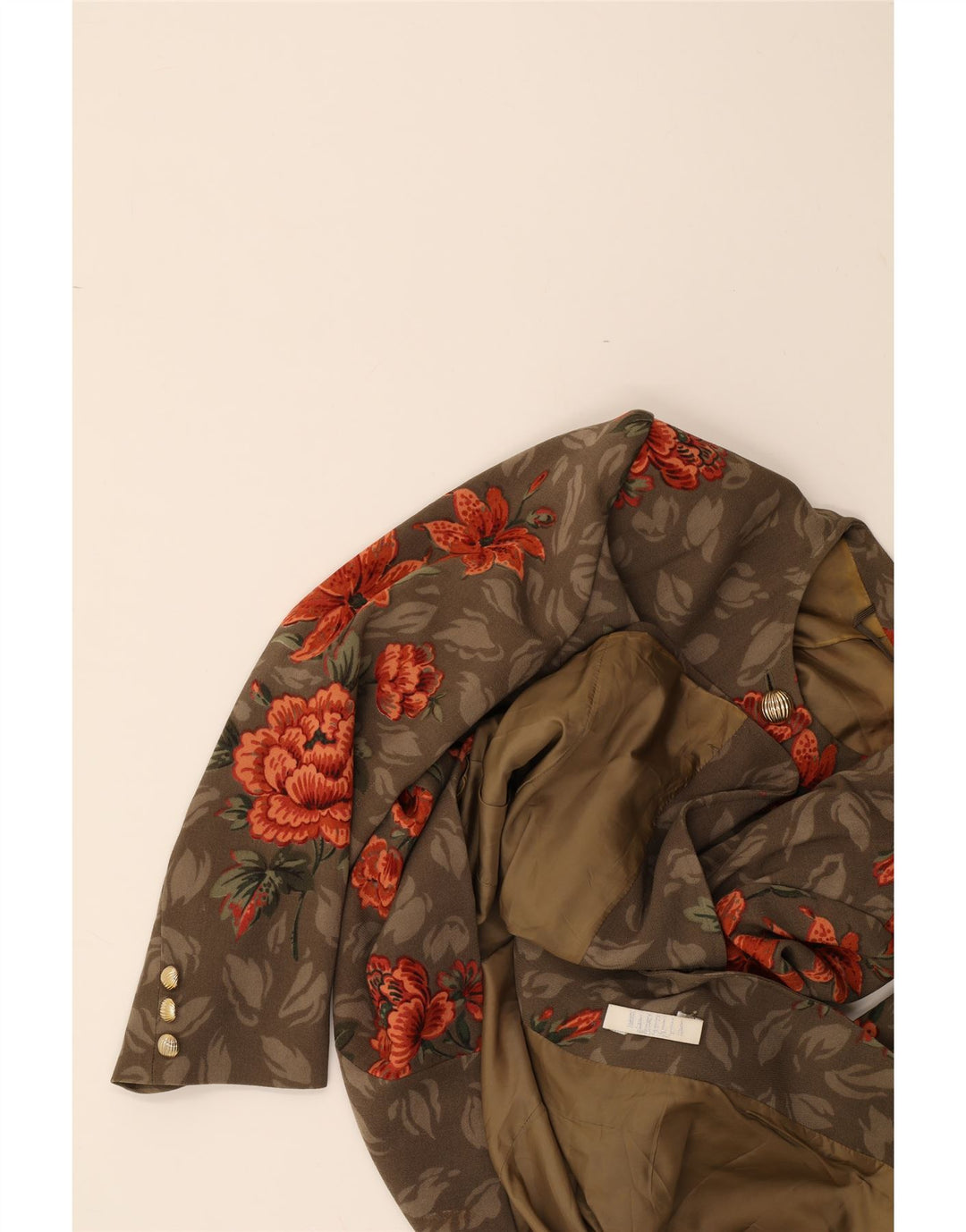 MARELLA Womens 4 Button Blazer Jacket UK 18 XL  Brown Floral Wool Vintage Marella and Second-Hand Marella from Messina Hembry 