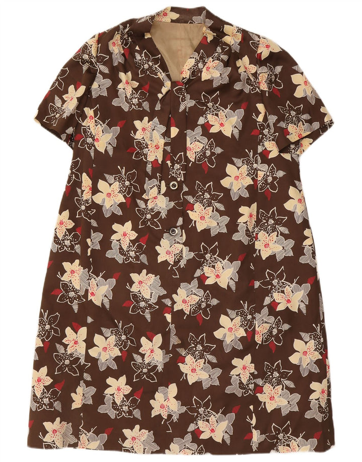 Set de 2 piese vintage pentru femei cu mâneci 3/4, 4 nasturi, 12 UK 12, maro mediu, floral