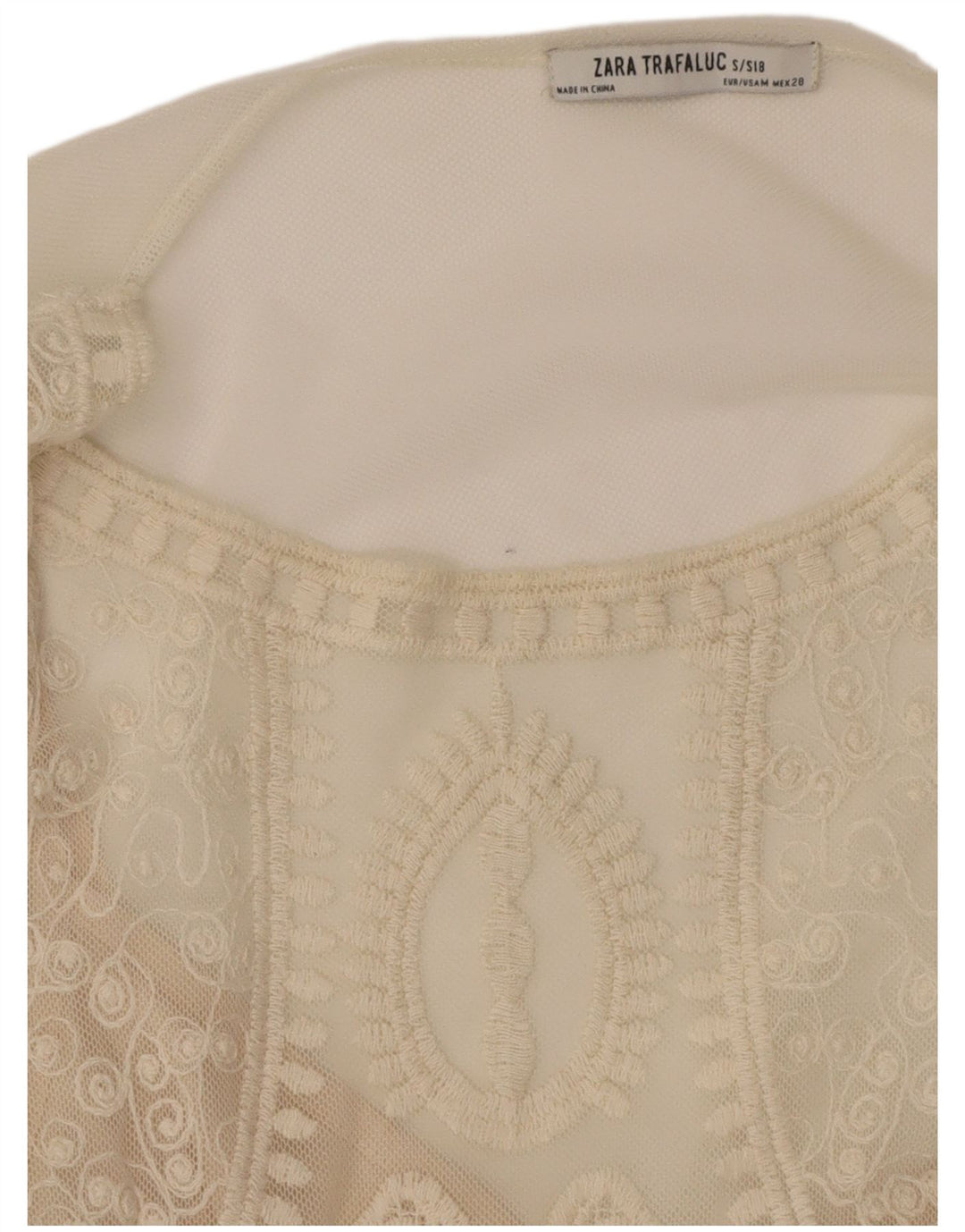 ZARA Womens See Through Crop Blouse Top UK 12 Medium Off White Paisley