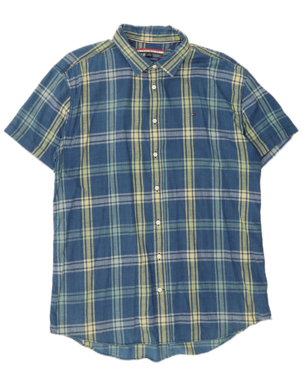 Cămașă cu mânecă scurtă Tommy Hilfiger pentru bărbați, bumbac carouri albastru 2XL
