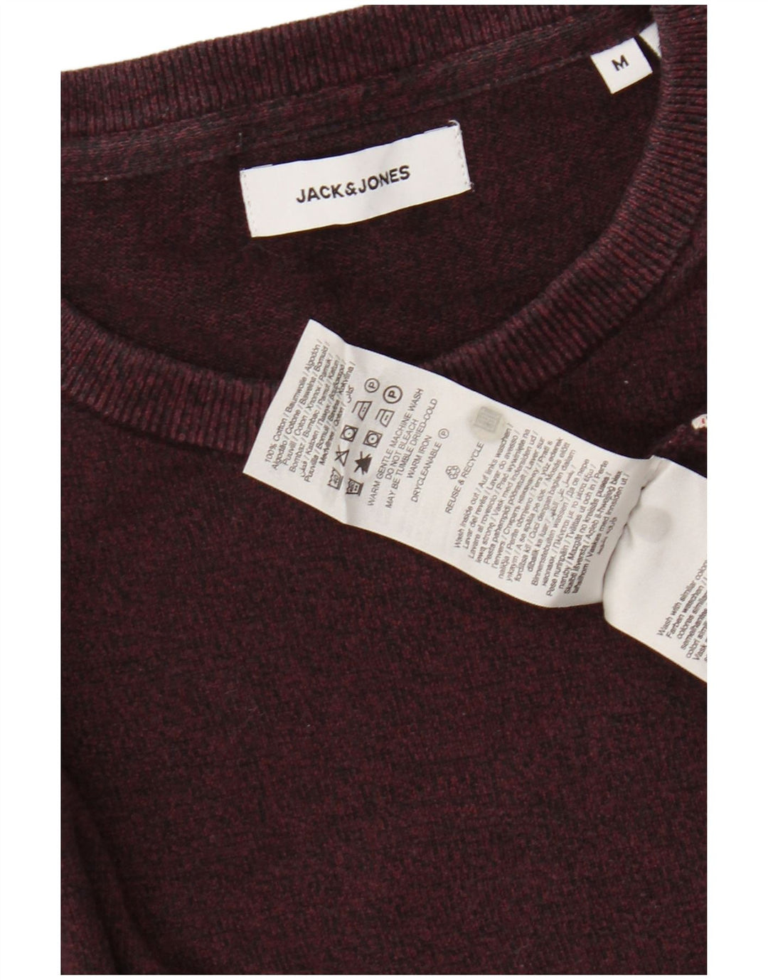 JACK & JONES Pulover pentru bărbați cu decolteu rotund din bumbac burgundă mediu