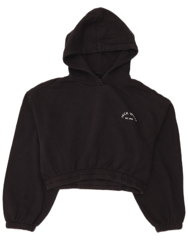 Jack Wills Pulover supradimensionat cu glugă pentru femei, UK 8, mic, negru, bumbac