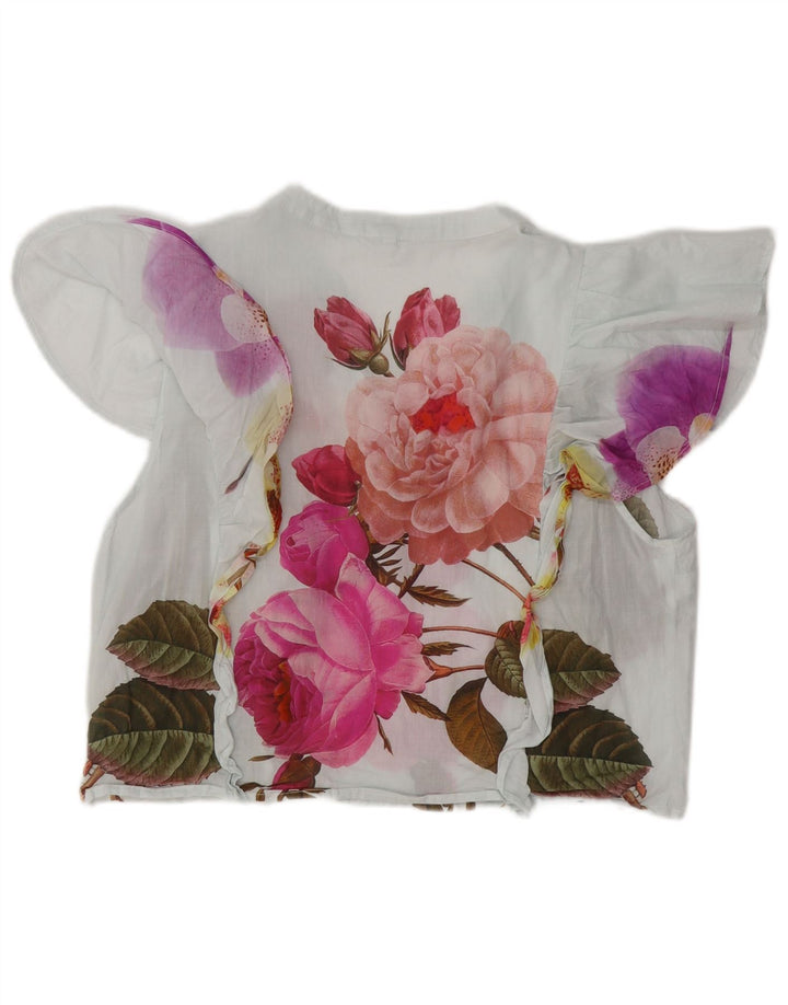 Bluză DESIGUAL pentru femei, crop cu volane în față, UK 18 XL, bumbac floral alb