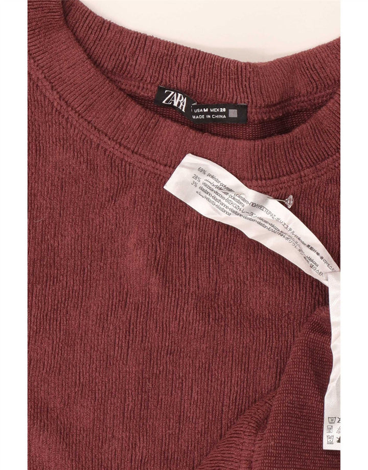 Top pentru femei din velur Zara cu mânecă lungă UK 14 Medium Burgundy Poliester