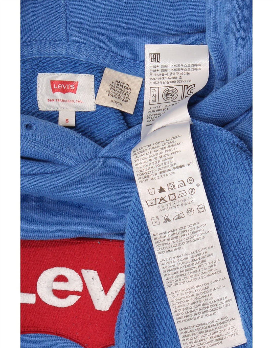 Pulover cu glugă cu grafică LEVI'S pentru bărbați, bumbac, albastru