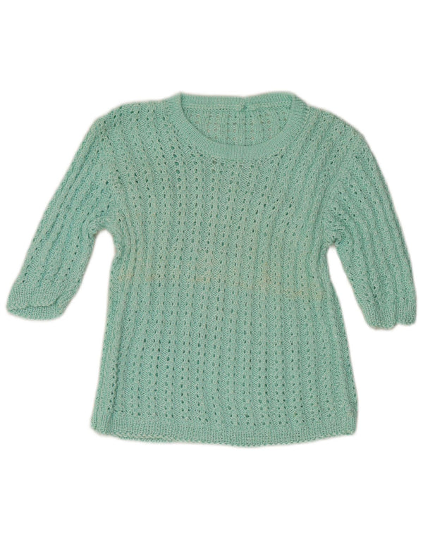 Pulover vintage pentru femei, cu mâneci 3/4, cu gât de barcă, UK 6 XS, turcoaz