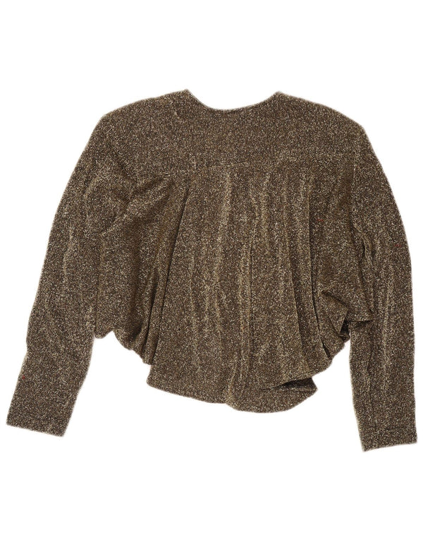 Pulover cardigan bolero vintage pentru femei UK 14 Medium Gold Fleated Acrylic