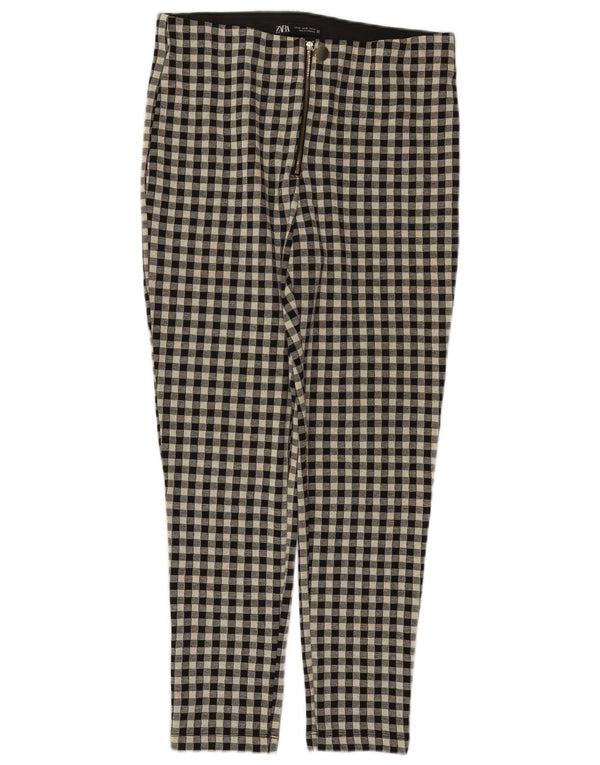 Pantaloni casual slim pentru femei Zara XL W32 L27 Poliester vichy negru