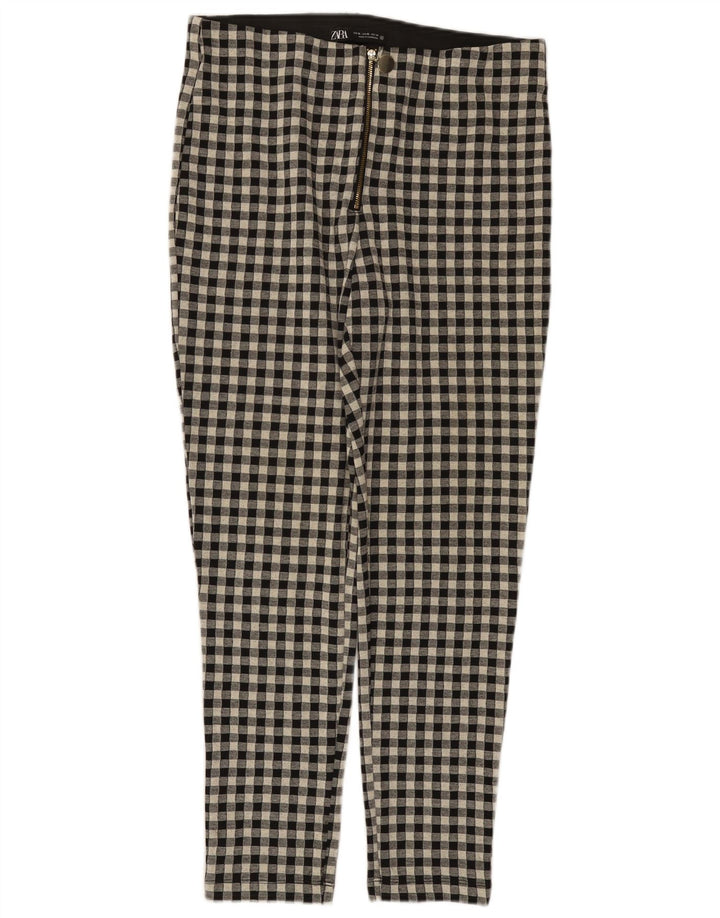 Pantaloni casual slim pentru femei Zara XL W32 L27 Poliester vichy negru