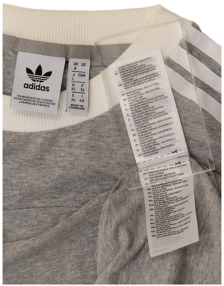 Top pentru femei ADIDAS cu mânecă lungă UK 8 mic, gri bumbac cu pete