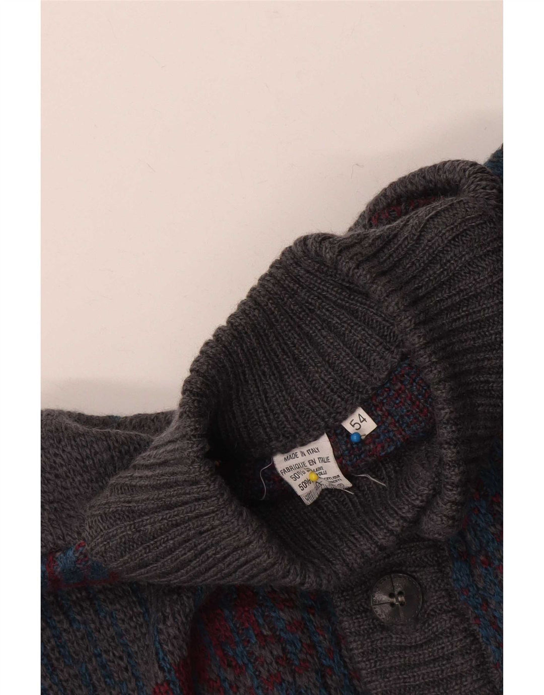 Pulover Cardigan Vintage pentru bărbați IT 54 XL Lână geometrică gri