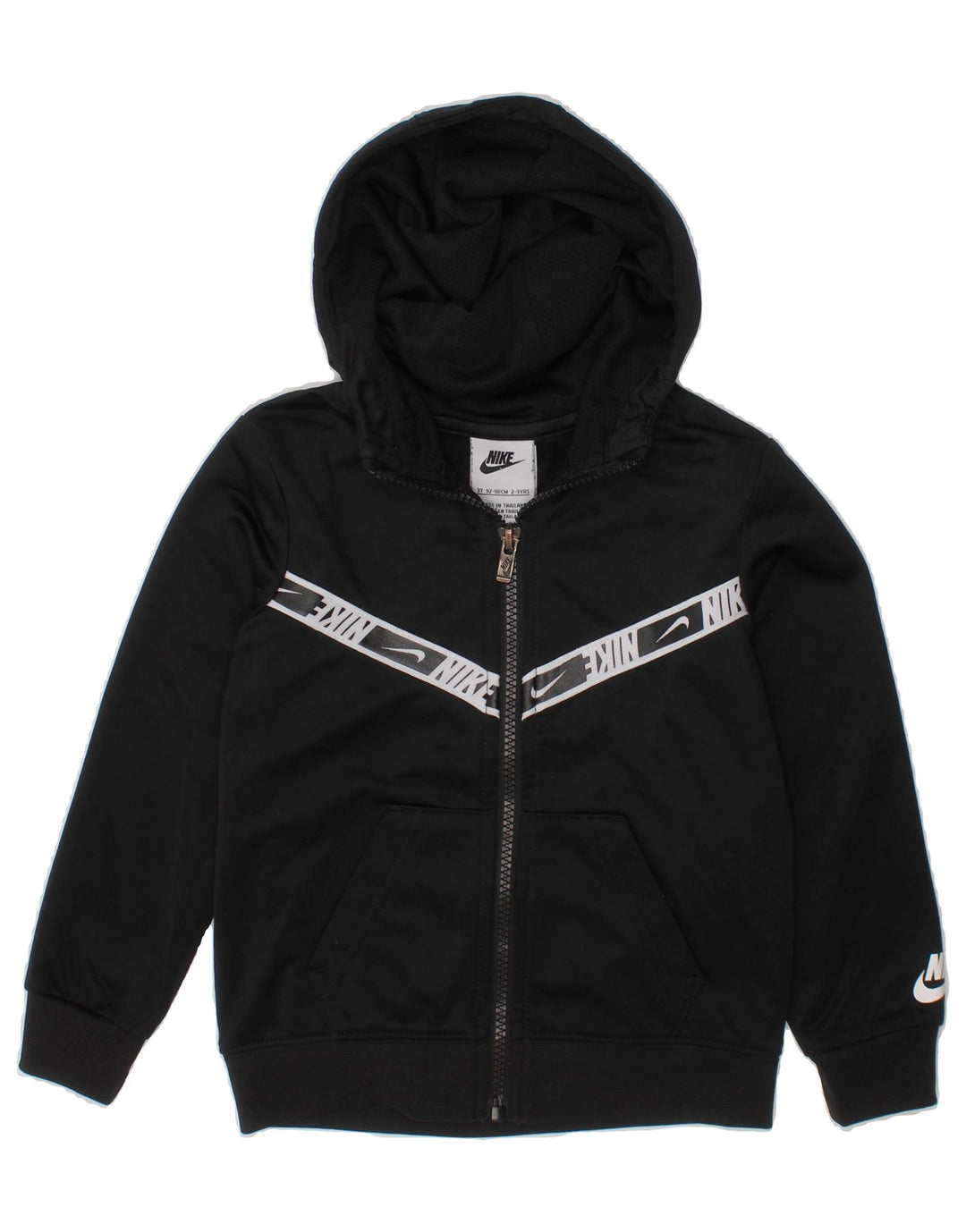 NIKE Boys Graphic Zip Hoodie Sweater 2-3 Years Black Polyester Vintage Nike and Second-Hand Nike from Messina Hembry 
