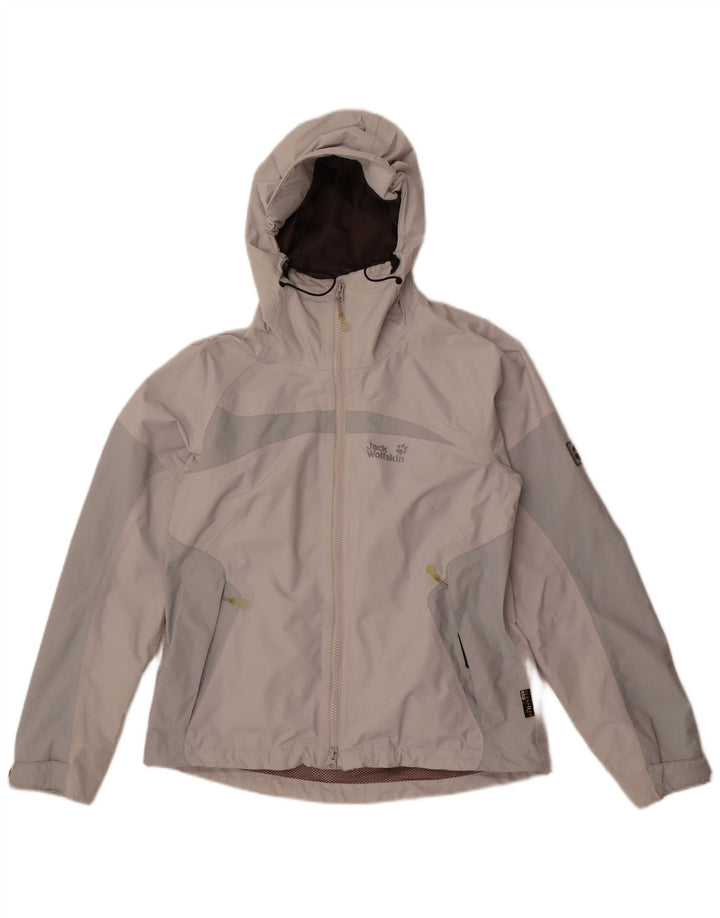 Jack Wolfskin Jachetă de ploaie cu glugă pentru femei UK 12/14 Medium Gri Colorblock