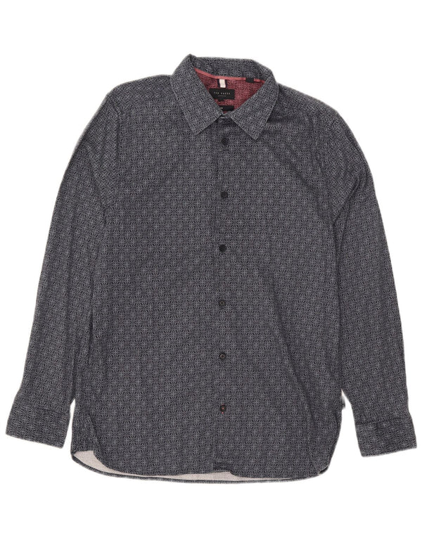 Cămașă Ted Baker pentru bărbați, slim fit, mărimea 4 mare, bumbac geometric, albastru bleumarin