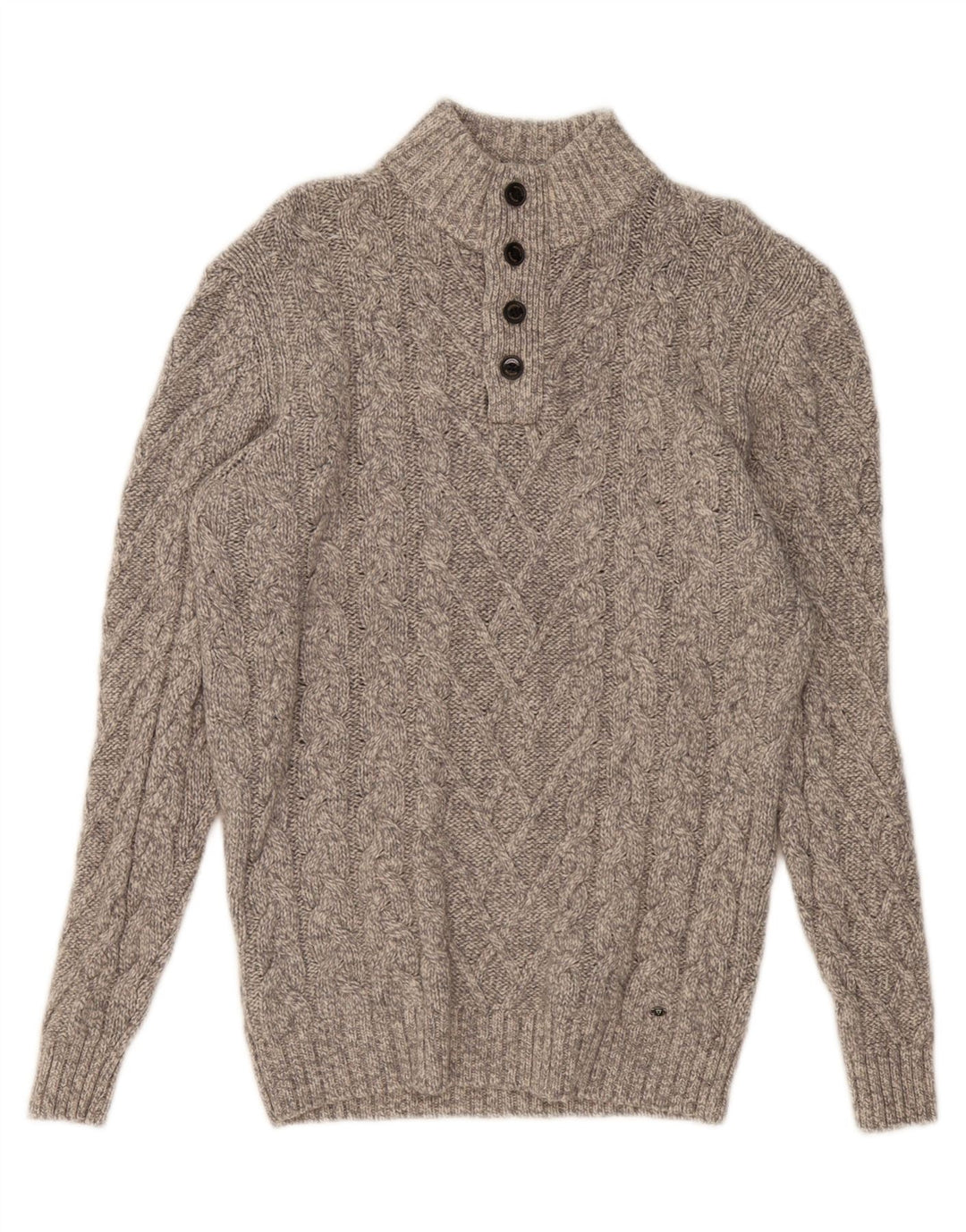 WESTBURY Pulover pentru bărbați cu gât cu nasturi, lână, gri mediu