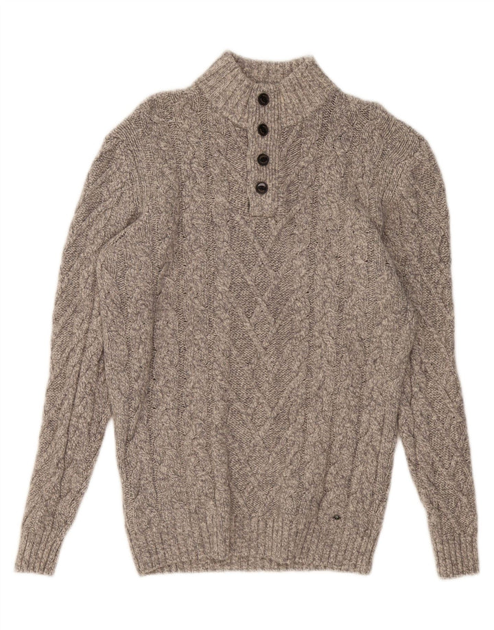 WESTBURY Pulover pentru bărbați cu gât cu nasturi, lână, gri mediu