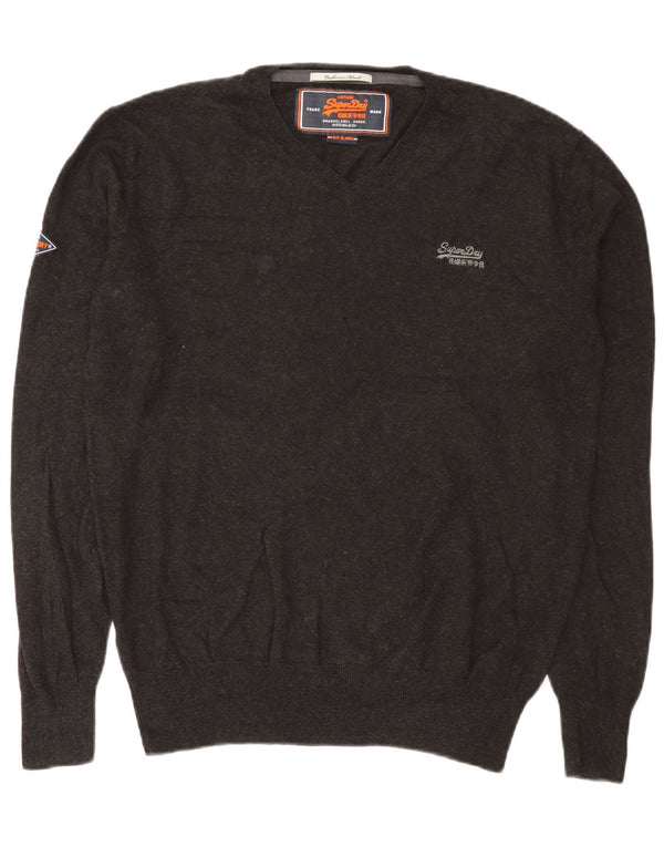 Pulover cu decolteu în V Superdry pentru bărbați, bumbac gri XL
