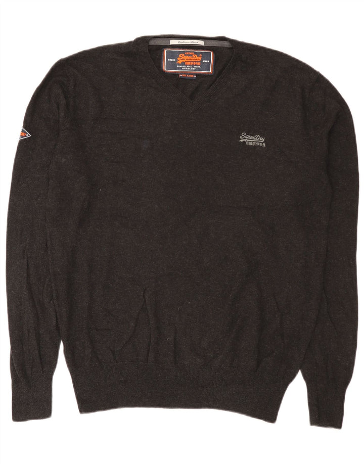 Pulover cu decolteu în V Superdry pentru bărbați, bumbac gri XL
